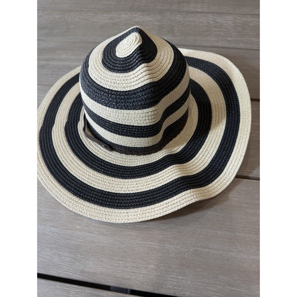 Sunlily Roll-N-Go Sun Hat Black/Tan Straw Sun Hat Floppy Beach Hat Nautical Boho